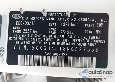 2019 Kia Optima Ex z USA, uszkodzony, nr VIN 5XXGU4L18KG327553